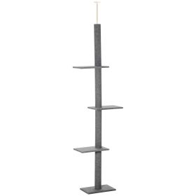 PawHut Floor-to-Ceiling Cat Tree Cat Climbing Tower with Sisal-Covered Scratching Posts Natural Cat Tree Activity Center for kittens Cat, Grey