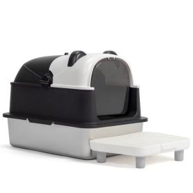Stainless Steel Cat Litter Box with Panda Design, Extra Large Litter Box with Lid for Big Cats