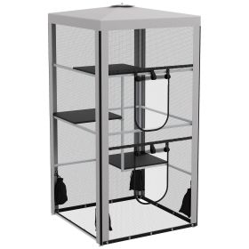 PawHut 79"H Cat House Kitten Enclosure Mesh Playpen Steel Frame with 3 Platforms, 2 Doors and 4 Sandbags for Stability, Indoor/Outdoor