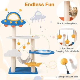 49 Inches Tall Cat Tree With UFO Top Perch Space Capsule And Sisal Scratching Posts (Color: Blue)