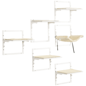 PawHut 6-pc Modern Cat Wall Shelves For Indoor Cats, Height Adjustable Jumping Platforms (Option: Cream White)